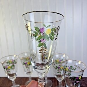 (6) Royal Albert Hand Painted Old Country Roses Glasses Wine Water Goblets
